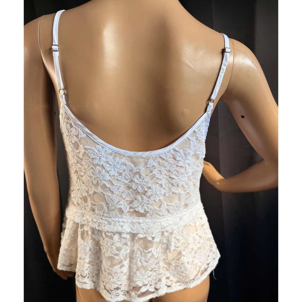 Abercrombie & Fitch Women Floral Lace Peplum Cami Small White Boho Coquette Y2K - Picture 3 of 14